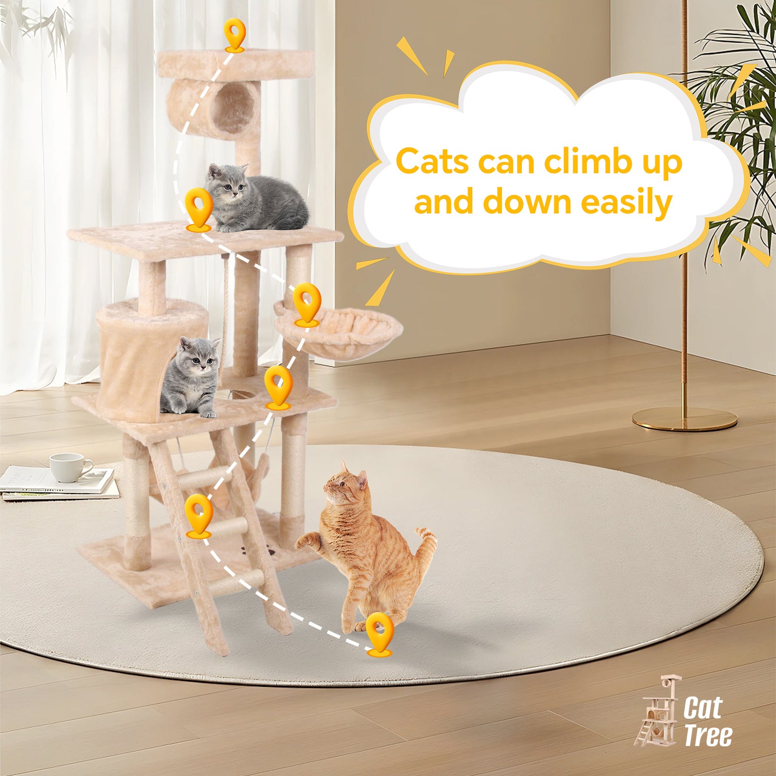 Cat Climbing Frame – Multi-Level Indoor Play Tower with Scratching Posts & Rest Platforms for Active Cats | Cat Drinking & Feeding – furn20