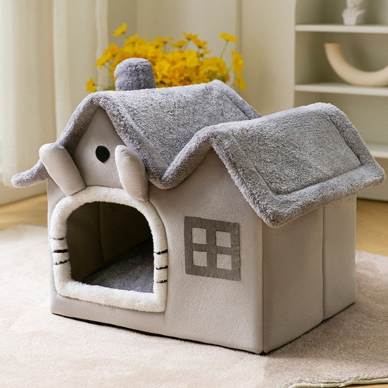 Foldable Dog & Cat Bed – Warm Enclosed Winter Kennel with Removable Nest | Cat Drinking & Feeding – bed5