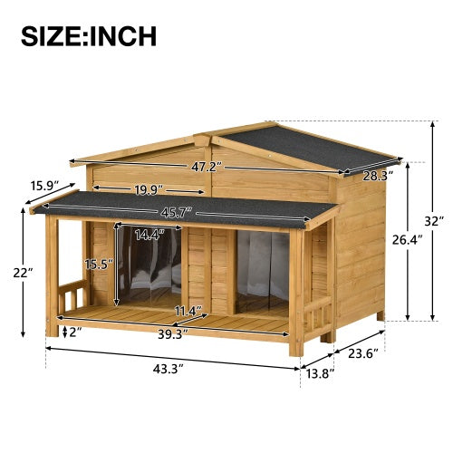 Large Wooden Dog House Outdoor – Hut Style Pet Shelter with Porch and Dual Doors for Medium to Large Dogs | Cat Drinking & Feeding – furn23