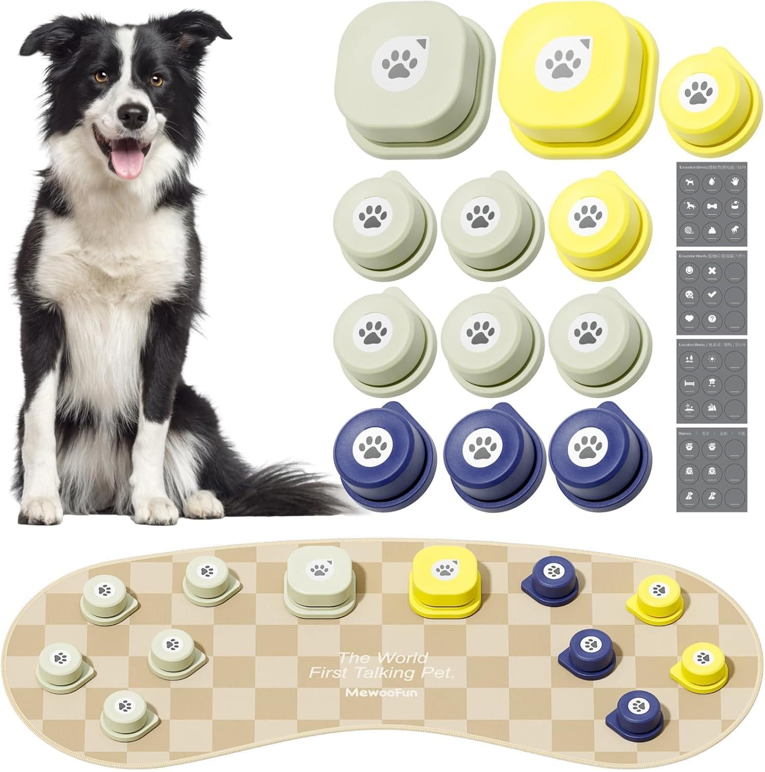 Dog Talking Buttons – 12-Pack Rechargeable Voice Recording Buttons with Non-Slip Mat, Pet Communication Starter Kit for Dogs & Cats