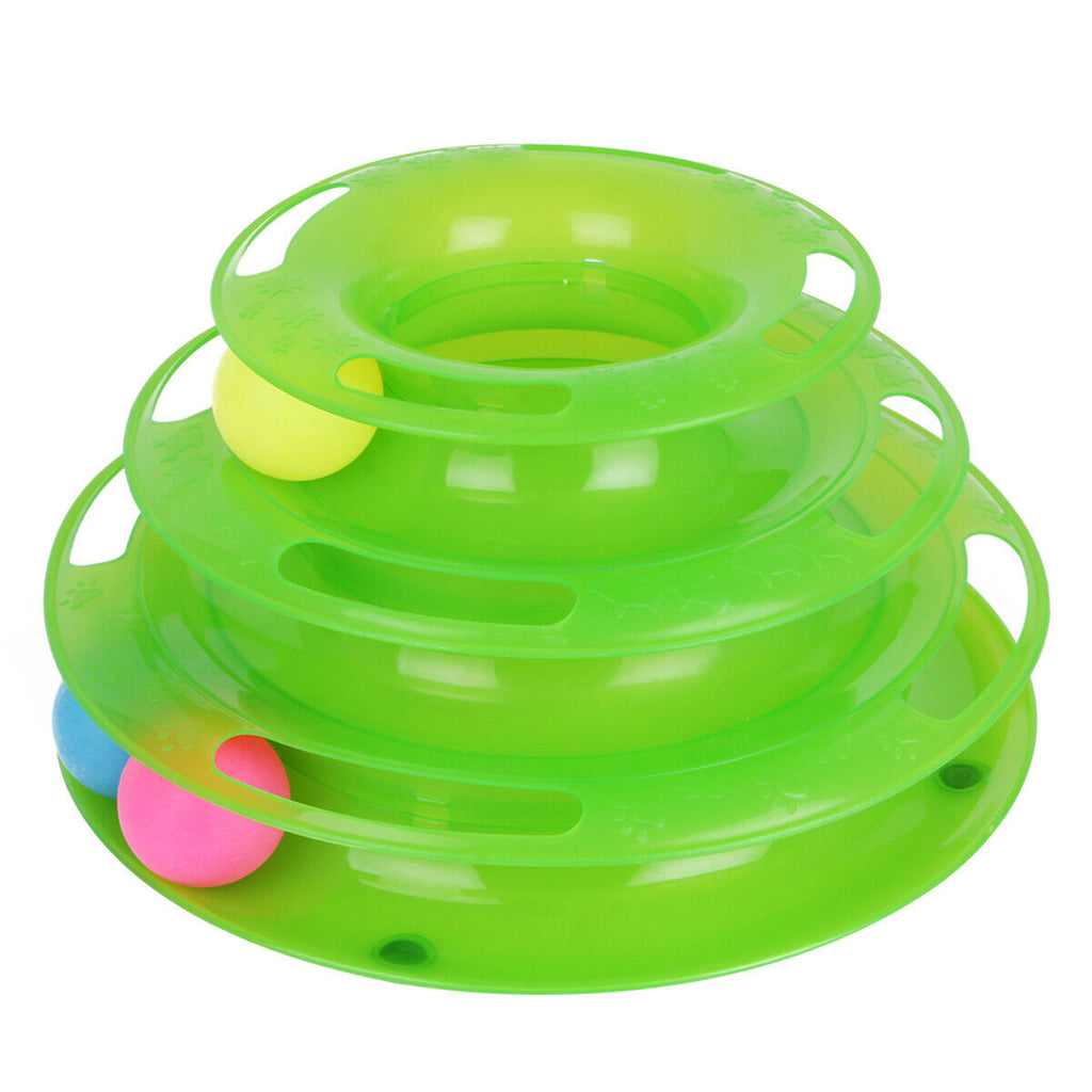 Interactive Cat Tower Toy – 3-Level Spinning Ball Amusement Track