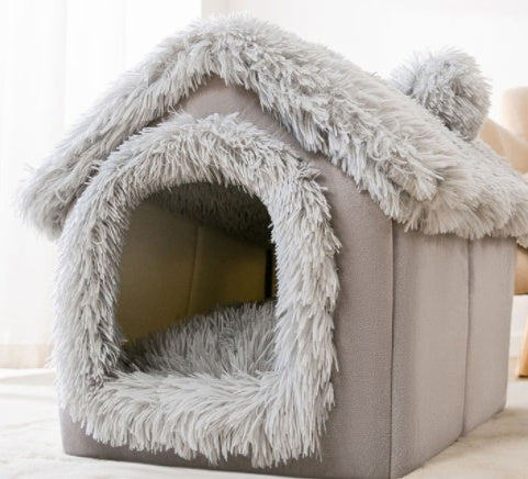 Foldable Dog & Cat Bed – Warm Enclosed Winter Kennel with Removable Nest | Cat Drinking & Feeding – bed5