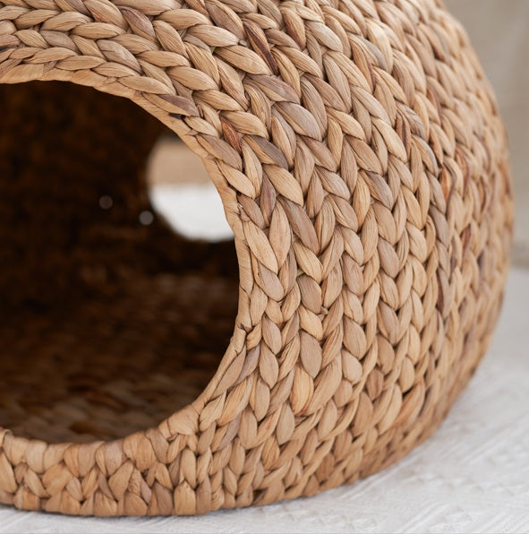 Weaving Rattan Circular Cat Bed – Handcrafted Round Pet Lounger with Soft Cushion for Cozy Indoor Naps | Cat Drinking & Feeding – furn27