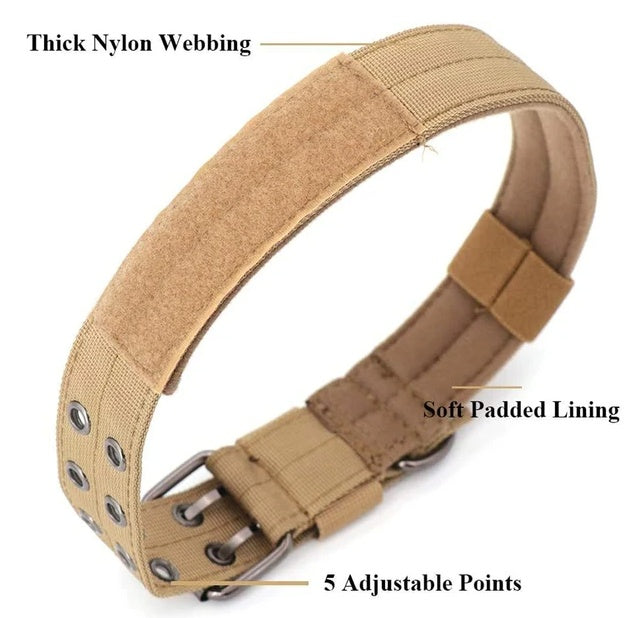 Wide Tactical K9 Dog Collar – Heavy Duty Nylon Military Collar for Large Dogs with Metal Buckle, Great for Training & Drinking & Feeding Areas COL 23