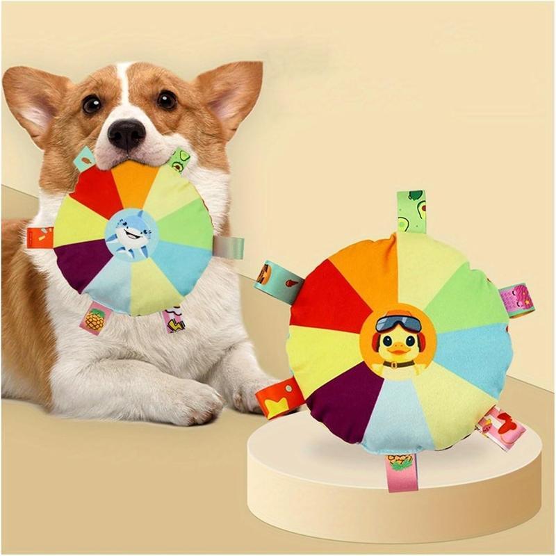 Plush Flying Disc Dog Toy – Interactive Tug-of-War Chew Toy with Bell, Washable & Bite-Resistant Turntable Design