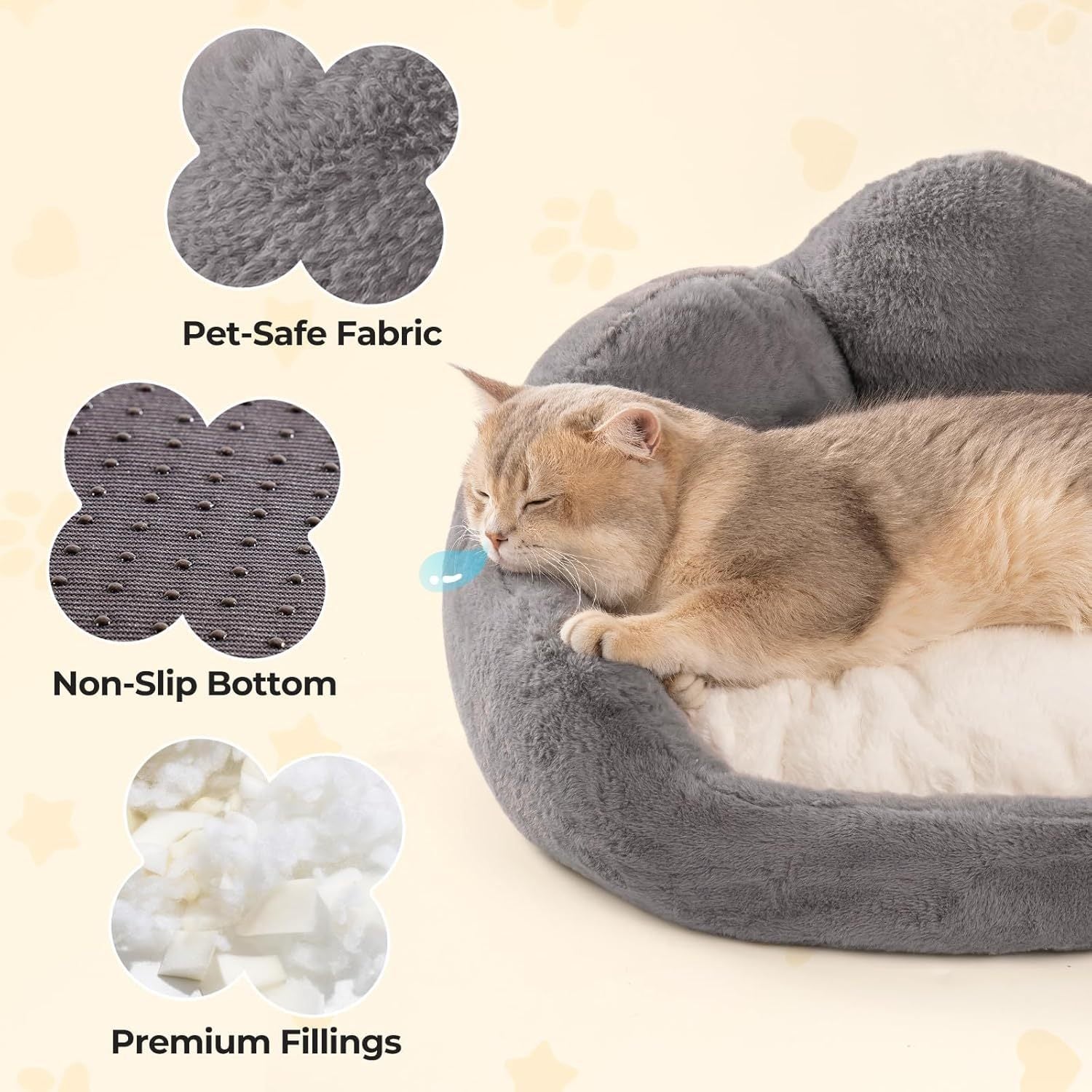 Flower Cat & Small Dog Bed – Fluffy, Washable Couch with Non-Slip Bottom | Cat Drinking & Feeding – bed26