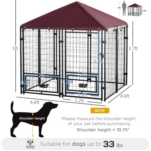 Outdoor Kennel With Rotating Bowl Rack – Walk-In Welded Wire Steel Dog Pen with Waterproof & UV-Resistant Awning | Cat Drinking & Feeding – furn36