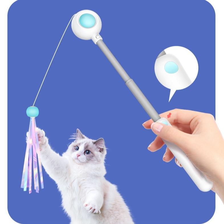 Retractable Laser Cat Toy Wand – Interactive Teaser Stick with Toy Balls, Safe & Non-Toxic Material for Kittens & Cats