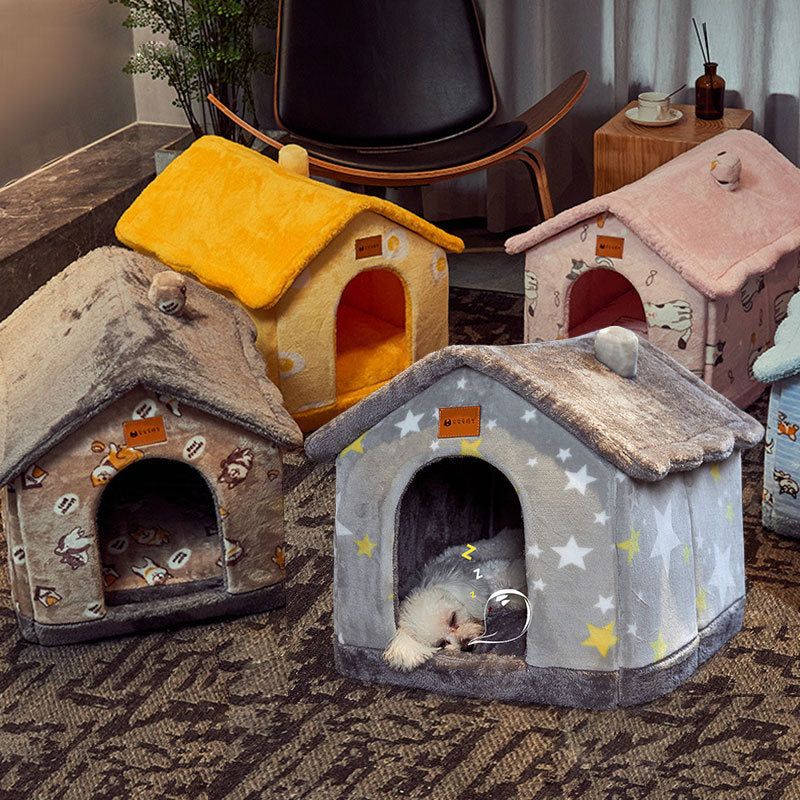 Foldable Dog & Cat Bed – Warm Enclosed Winter Kennel with Removable Nest | Cat Drinking & Feeding – bed5