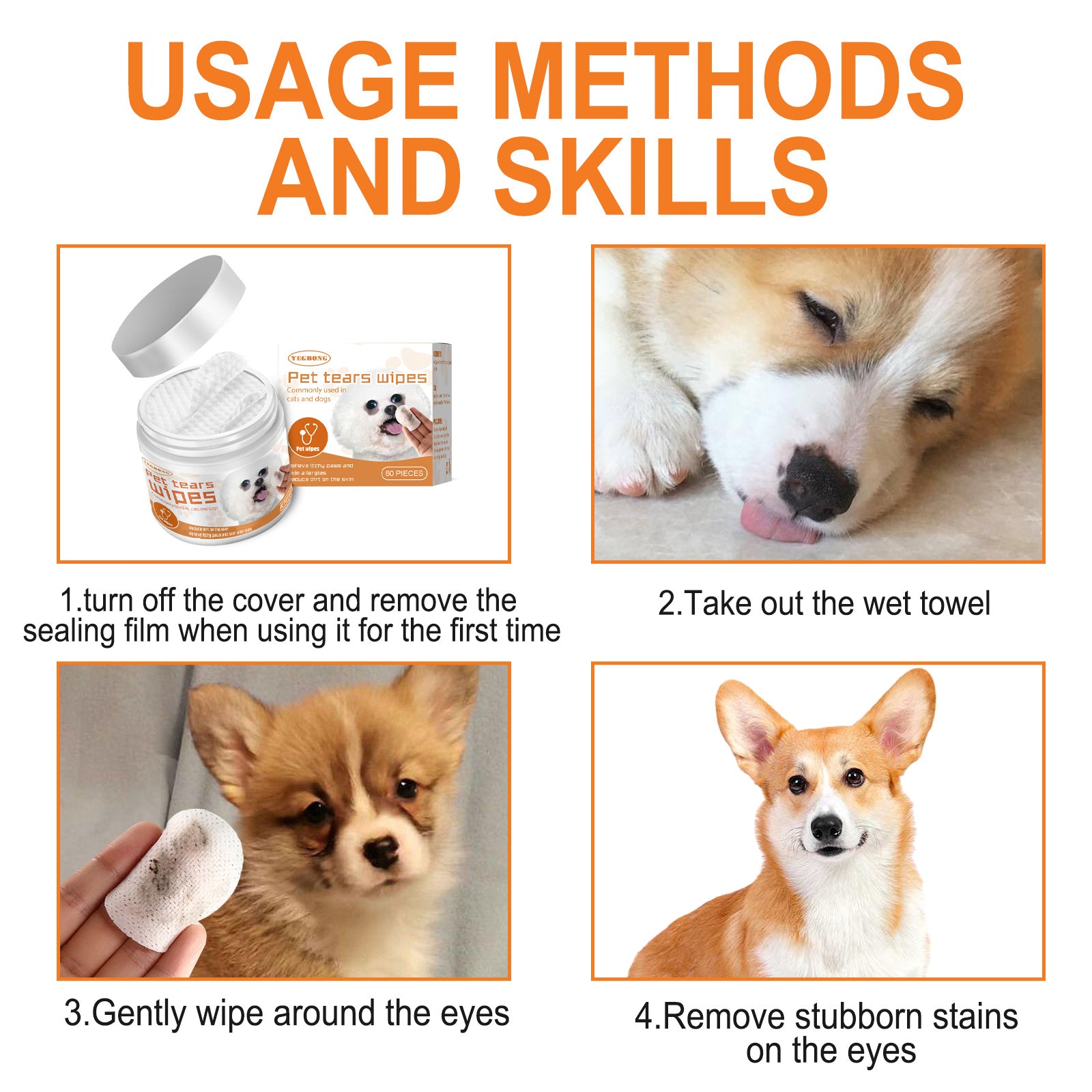 Pet Eye Wipes for Dogs & Cats – Tear Stain Remover, Eye Cleaning Cotton Pads for Daily Use