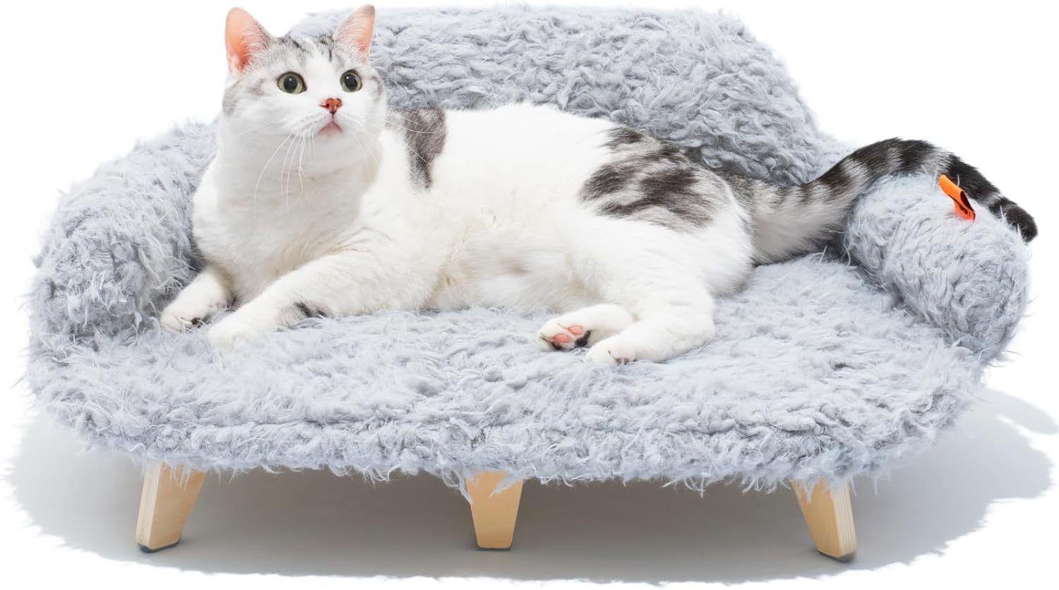Elevated Cat Bed – 26x18.3x8.5" Wooden Sofa with Washable Cover for Cats & Small Dogs | Cat Drinking & Feeding – bed75