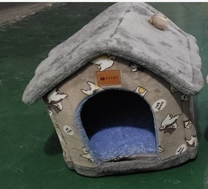 Foldable Dog & Cat Bed – Warm Enclosed Winter Kennel with Removable Nest | Cat Drinking & Feeding – bed5