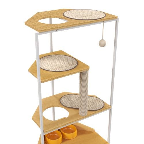 Cat Apartment With Feeding Station And Climbing Platform – Multi-Level Indoor Pet Furniture for Cats | Cat Drinking & Feeding – furn12