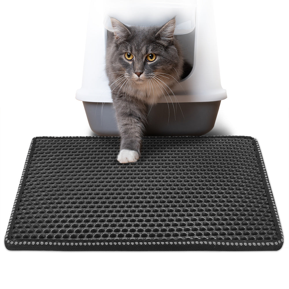 Double Rice Grain Cat Litter Mat – Splash Guard Cleaning Pad with Filter Design for Litter Box Area | Cat Drinking & Feeding – furn21