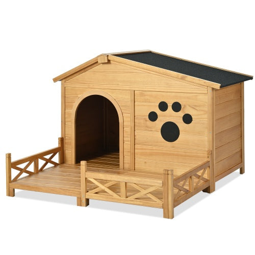 48" Wooden Dog House Outdoor With Porch – Medium Dog Kennel with Water-Resistant Asphalt Roof, Fencing & Indoor/Outdoor Crate | Cat Drinking & Feeding – furn16