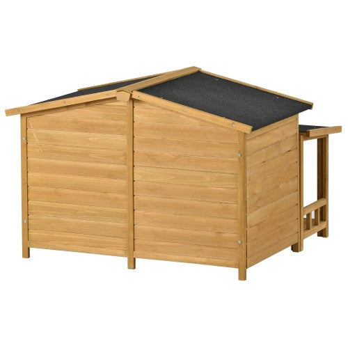 Large Wooden Dog House Outdoor – Hut Style Pet Shelter with Porch and Dual Doors for Medium to Large Dogs | Cat Drinking & Feeding – furn23