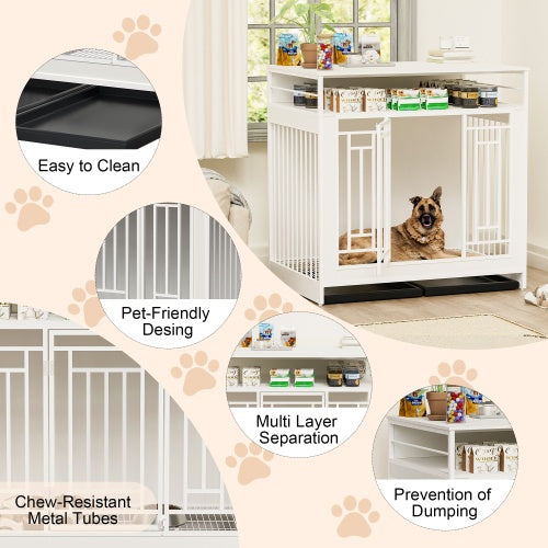 43.3" Large Dog Kennel Furniture – Wooden Indoor Dog Crate with Removable Divider & Stylish Home Design | Cat Drinking & Feeding – furn22