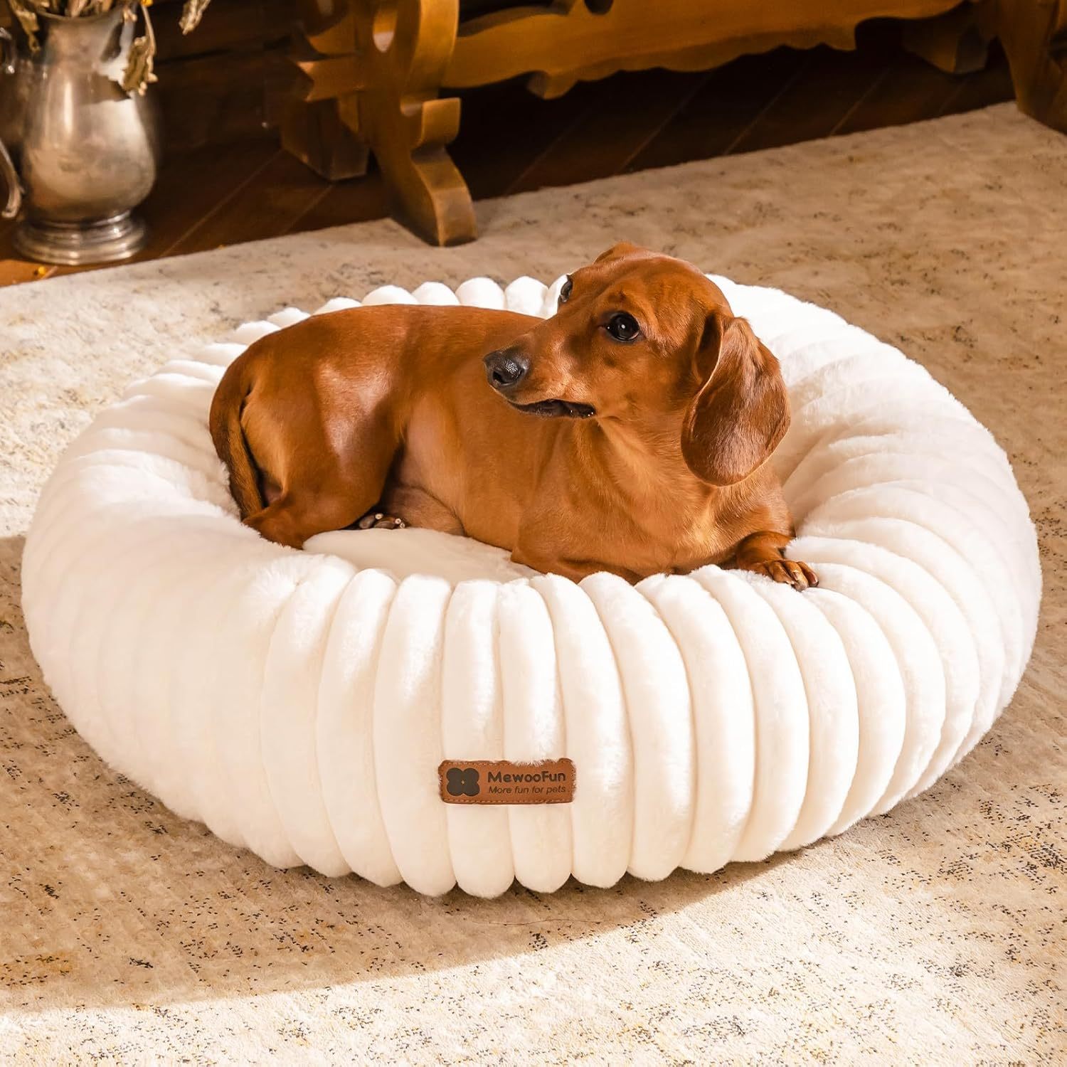 Donut Dog Bed – Calming Fluffy Round Bed for Small Dogs, Puppies & Kittens | Cat Drinking & Feeding – bed34