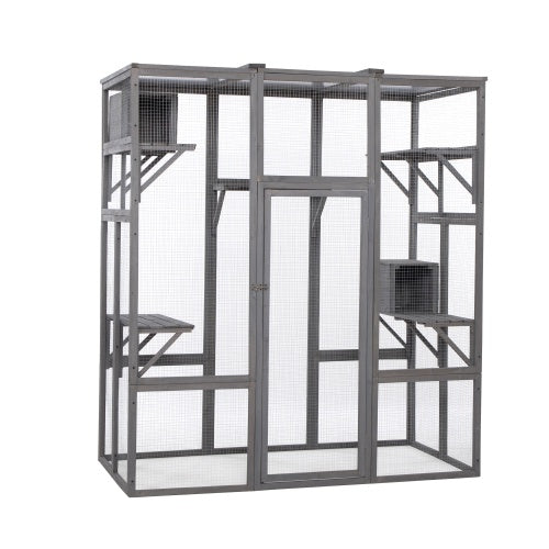 Oversized Cat Cage – Spacious Grey Enclosure for Multiple Cats with Multi-Level Platforms & Easy Access | Cat Drinking & Feeding – furn43