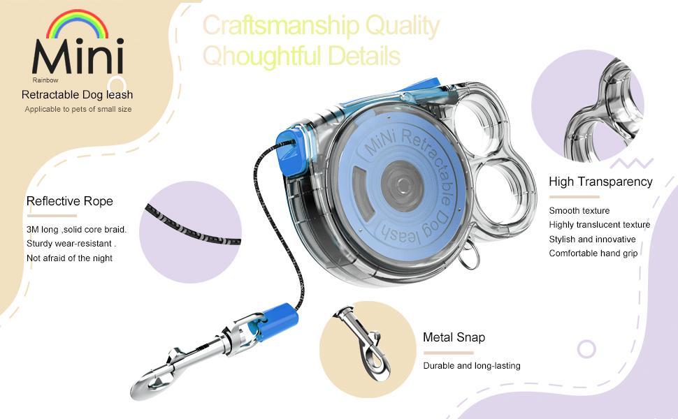 Mini Retractable Dog Leash – Lightweight & Easy-to-Use Lead for Small Pets, Outdoor Walks & Drinking & Feeding Areas COL 19