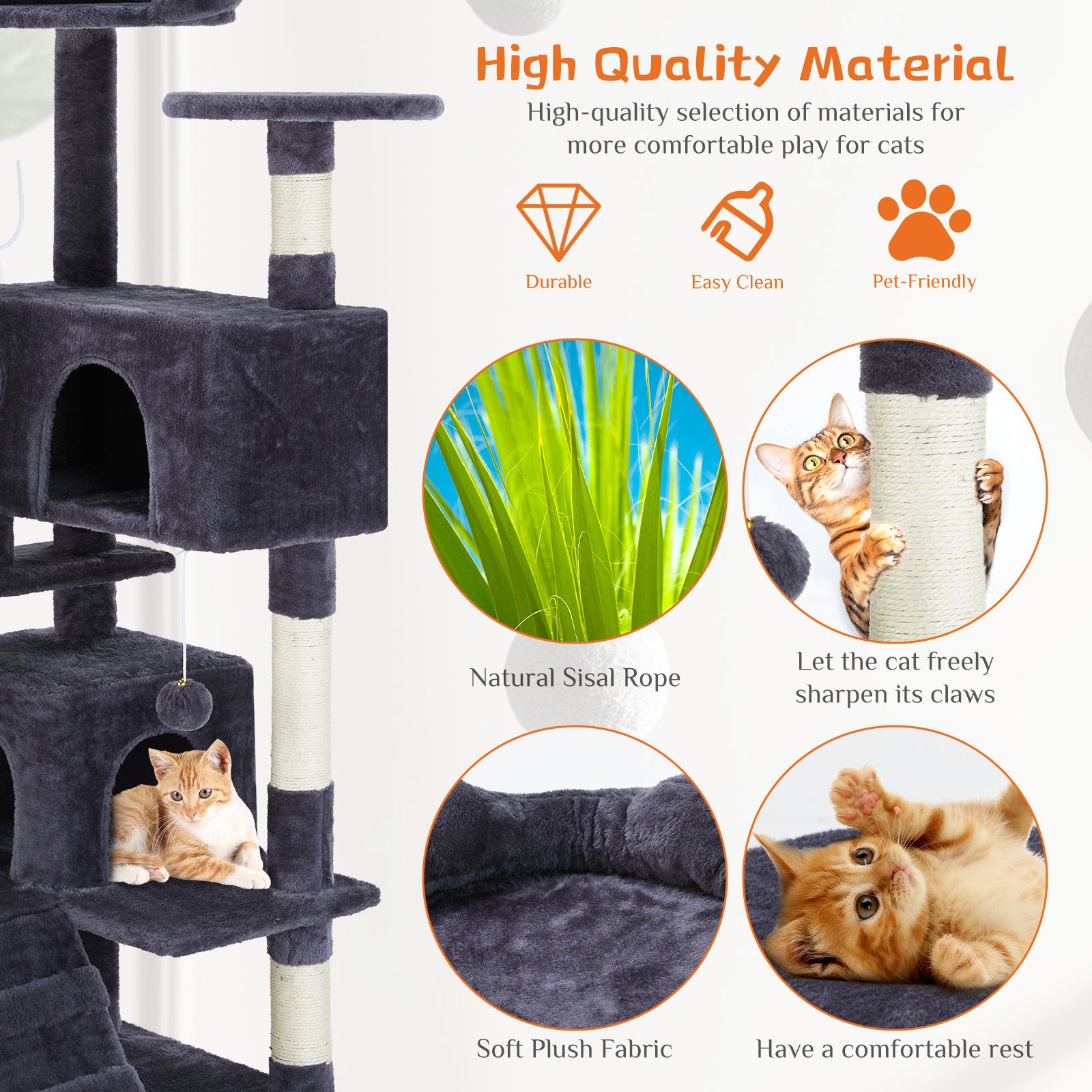 Multi Functional Cat Treehouse – All-in-One Cat Climbing Frame with Scratching Posts & Rest Platforms | Cat Drinking & Feeding – furn5