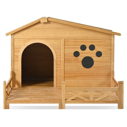 48" Wooden Dog House Outdoor With Porch – Medium Dog Kennel with Water-Resistant Asphalt Roof, Fencing & Indoor/Outdoor Crate | Cat Drinking & Feeding – furn16