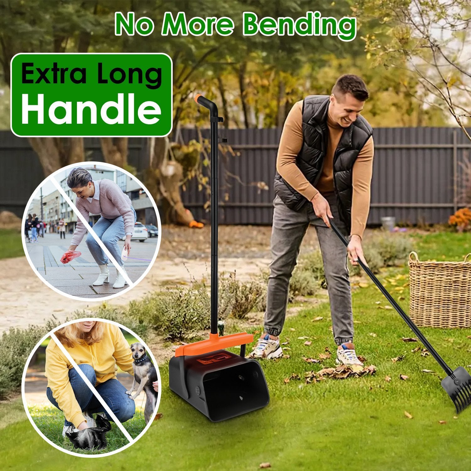 Heavy-Duty Pooper Scooper Kit – Swiveling Bin & Rake Set with Long Handle, 35 Waste Bags & Dispenser ACS29