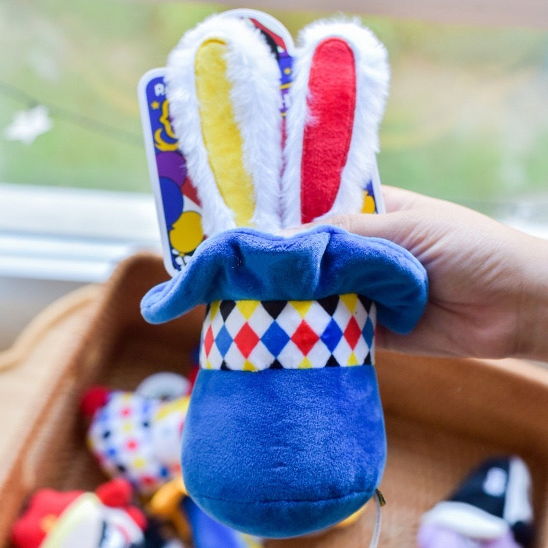 Interactive Plush Dog Toy Bundle – 2-Pack Clown Wobble Hammer & Bunny Squeeze Hat for Fun & Chew Play