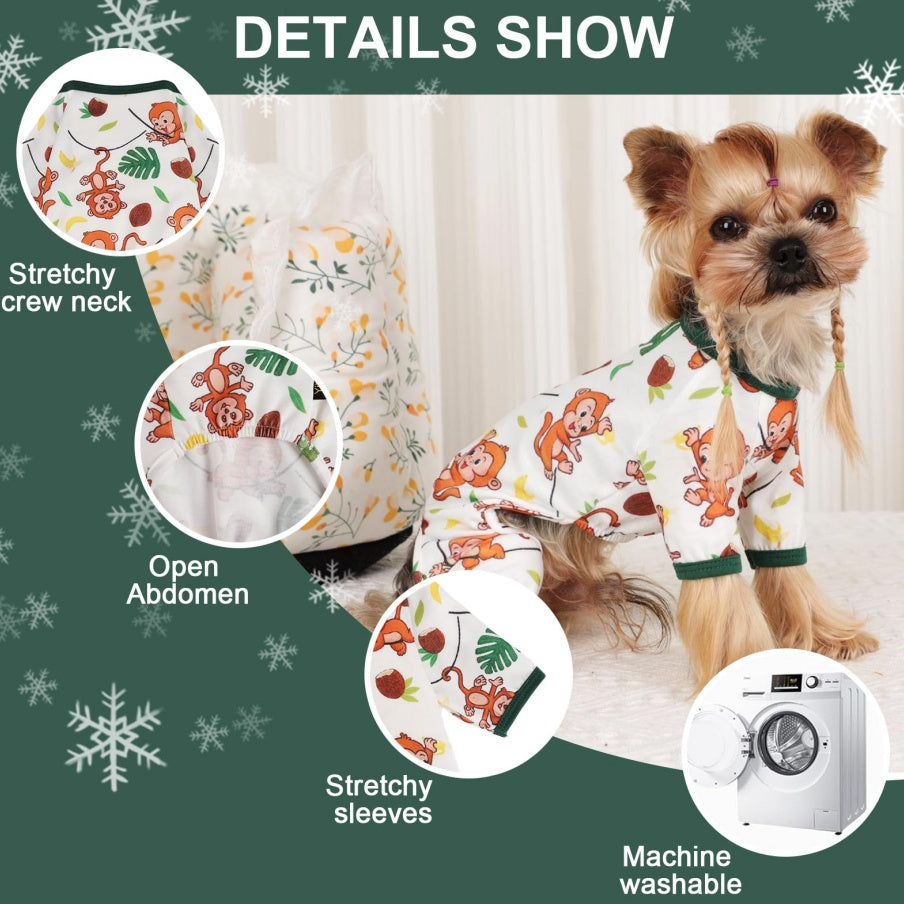 Brown Monkey Dog Pajamas – Soft & Stretchy Spring/Summer Onesies for Small Dogs & Cats ACS55