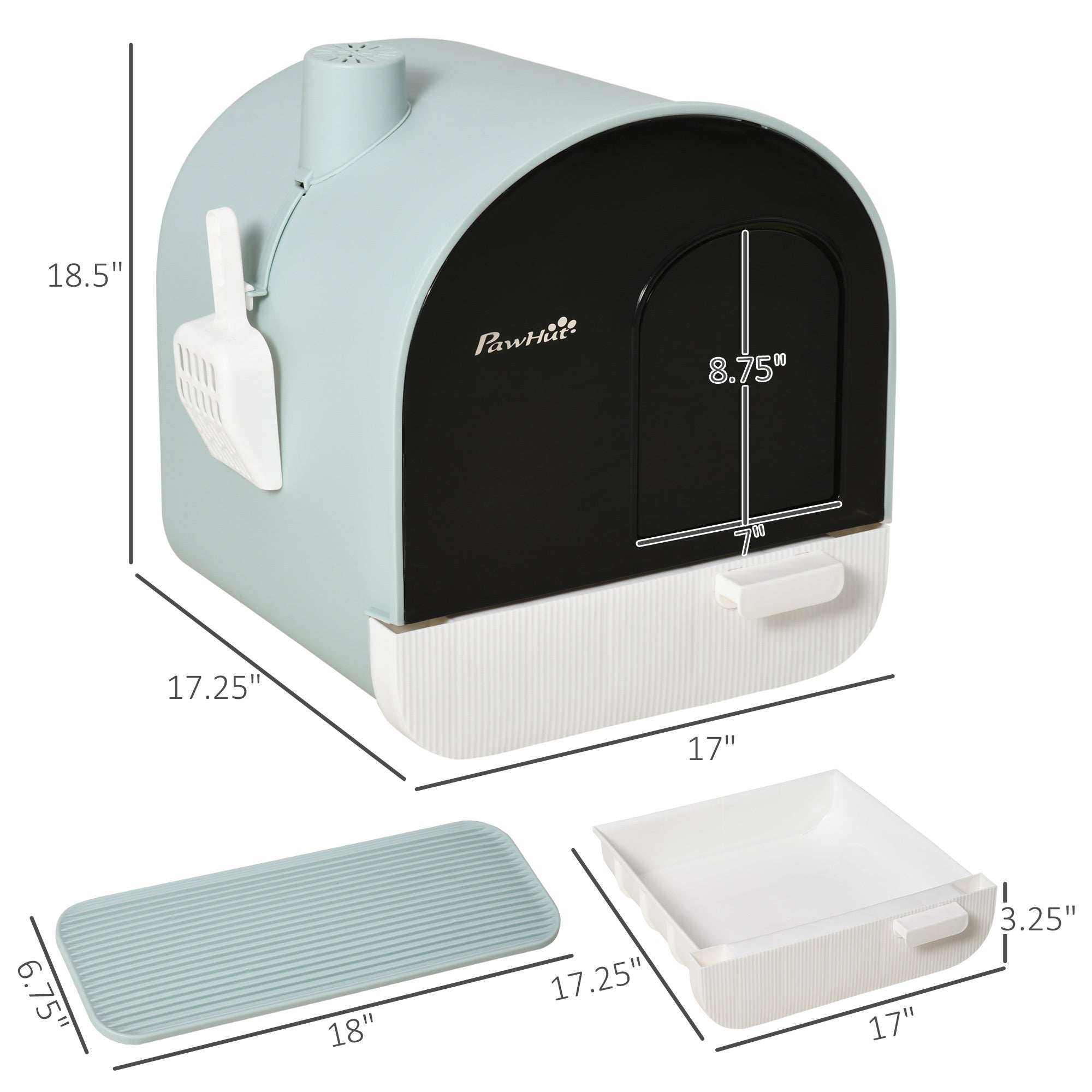 Cat Litter Box With Lid – Enclosed Indoor Cat Toilet With Tray, Scoop & Strainer for Easy Cleaning | Cat Drinking & Feeding – furn3