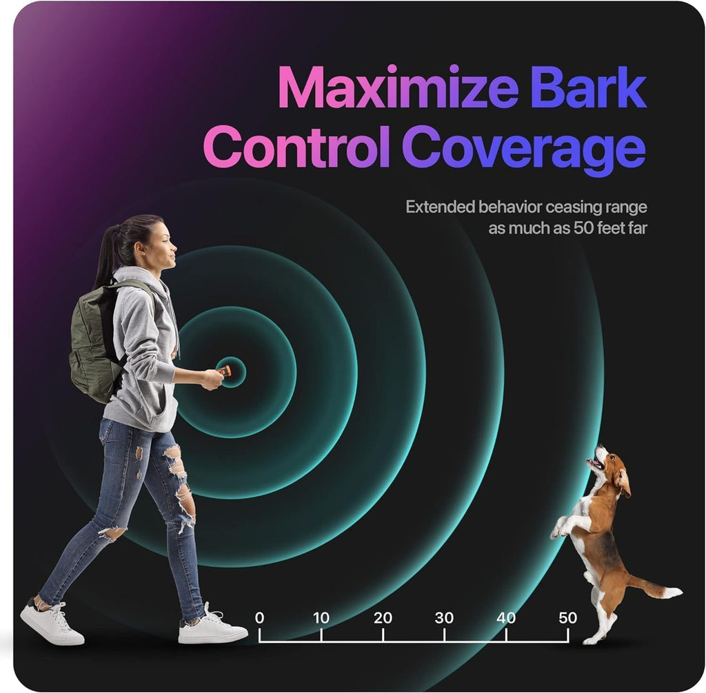 Dog Bark Deterrent Training Device – 50ft Range Anti-Bark Tool for Behavior Correction & Collar Support ACS25