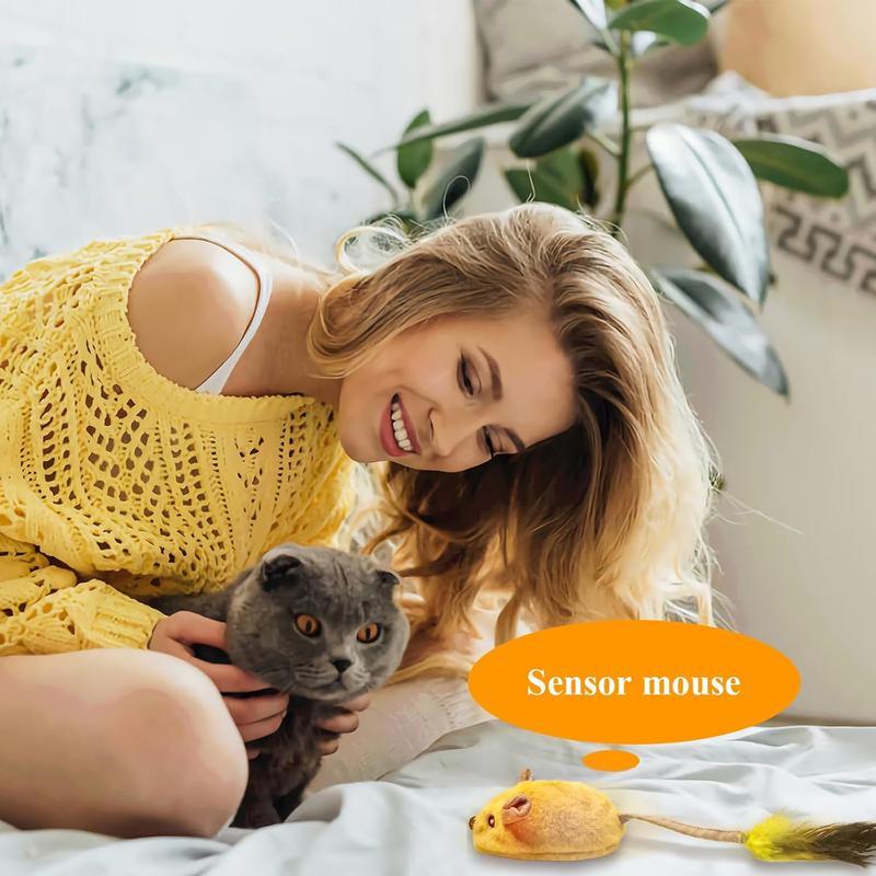 Interactive LED Cat Mouse Toy – USB Rechargeable, Motion-Activated with Catnip & Feather Tail