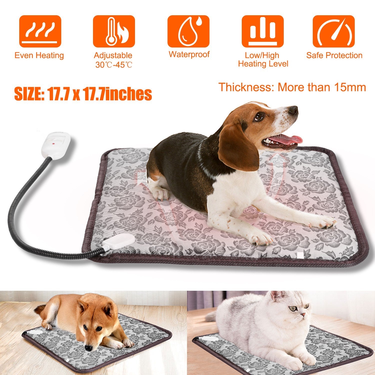 Electric Pet Heating Pad – Waterproof Adjustable Warming Mat with Chew-Resistant Steel Cord | Cat Drinking & Feeding – bed87