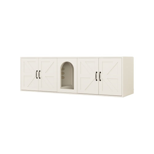 Modern Cat Litter Box Furniture With Double Room – Wooden Enclosed Cat Toilet Cabinet Featuring Built-in Cat Door | Cat Drinking & Feeding – furn19
 double room cat toilet,