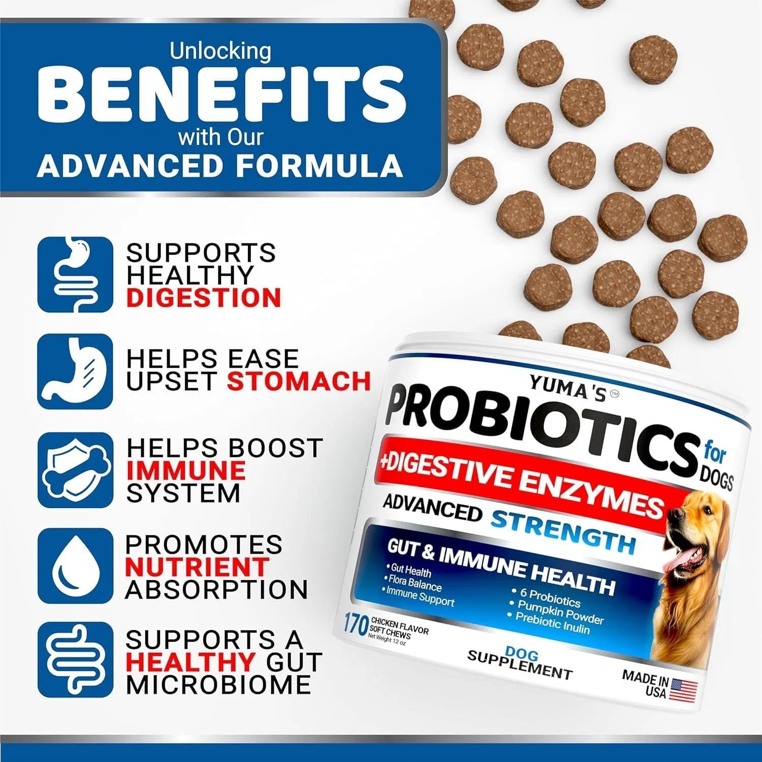 Feeding 2-Pack Probiotics & Digestive Enzymes for Dogs – Prebiotic Fiber Supplement for Diarrhea, Gas, Constipation & Stomach Relief (340 Chews Total)