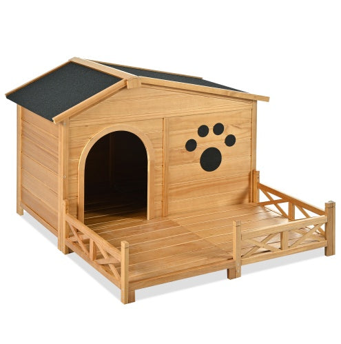 48" Wooden Dog House Outdoor With Porch – Medium Dog Kennel with Water-Resistant Asphalt Roof, Fencing & Indoor/Outdoor Crate | Cat Drinking & Feeding – furn16