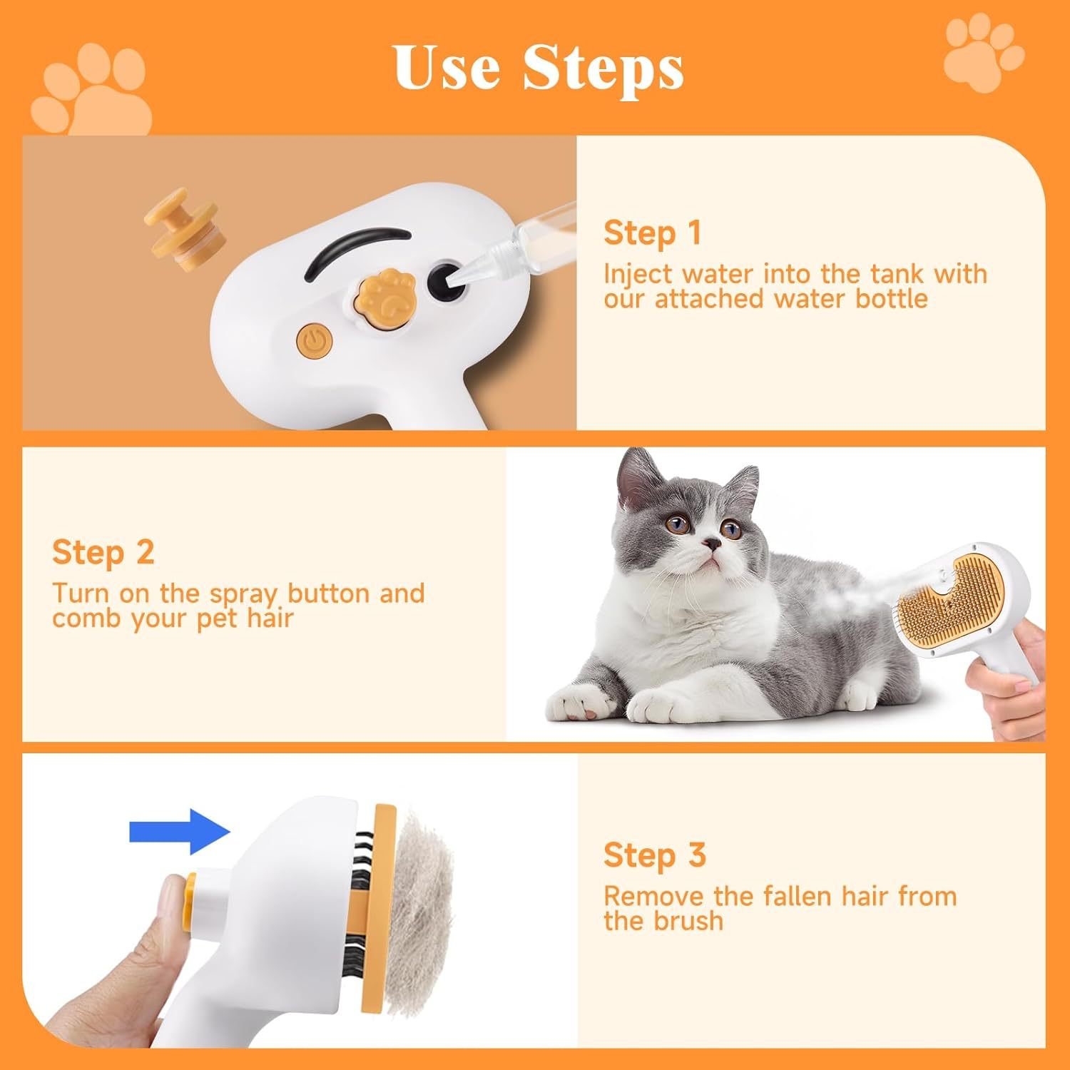 3-in-1 Universal Pet Steam Brush – Spray Hair Removal Comb with Waterless Shampoo & Ear Towel for Cats and Dogs care 31