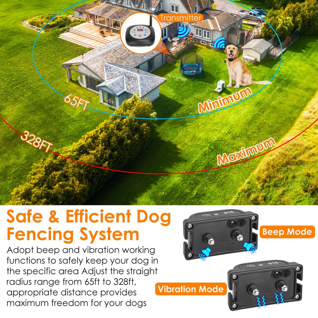 328FT Wireless Electric Dog Fence System – GPS Location Monitor with Rechargeable Beep & Vibration Collar ACS49