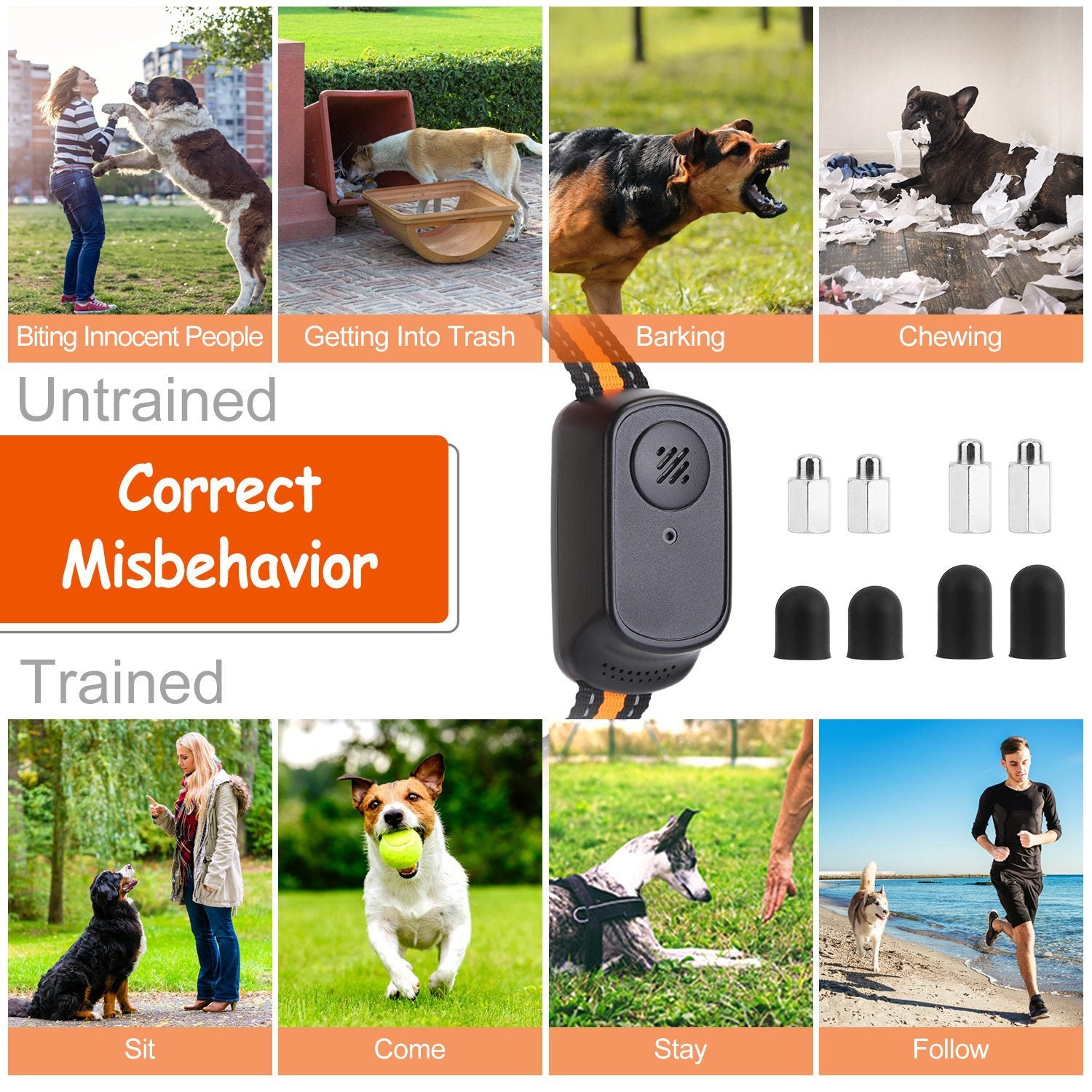 984FT Dog Training Collar – IP65 Waterproof Rechargeable Trainer with Beep, Vibration, Shock, 3 Channels & Safety Lock ACS48