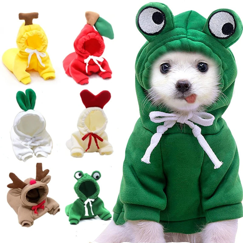 Cute Fruit Dog Hoodie – Winter Warm Fleece Outfit for Small Dogs & Cats, Frenchie & Chihuahua Coat CLS