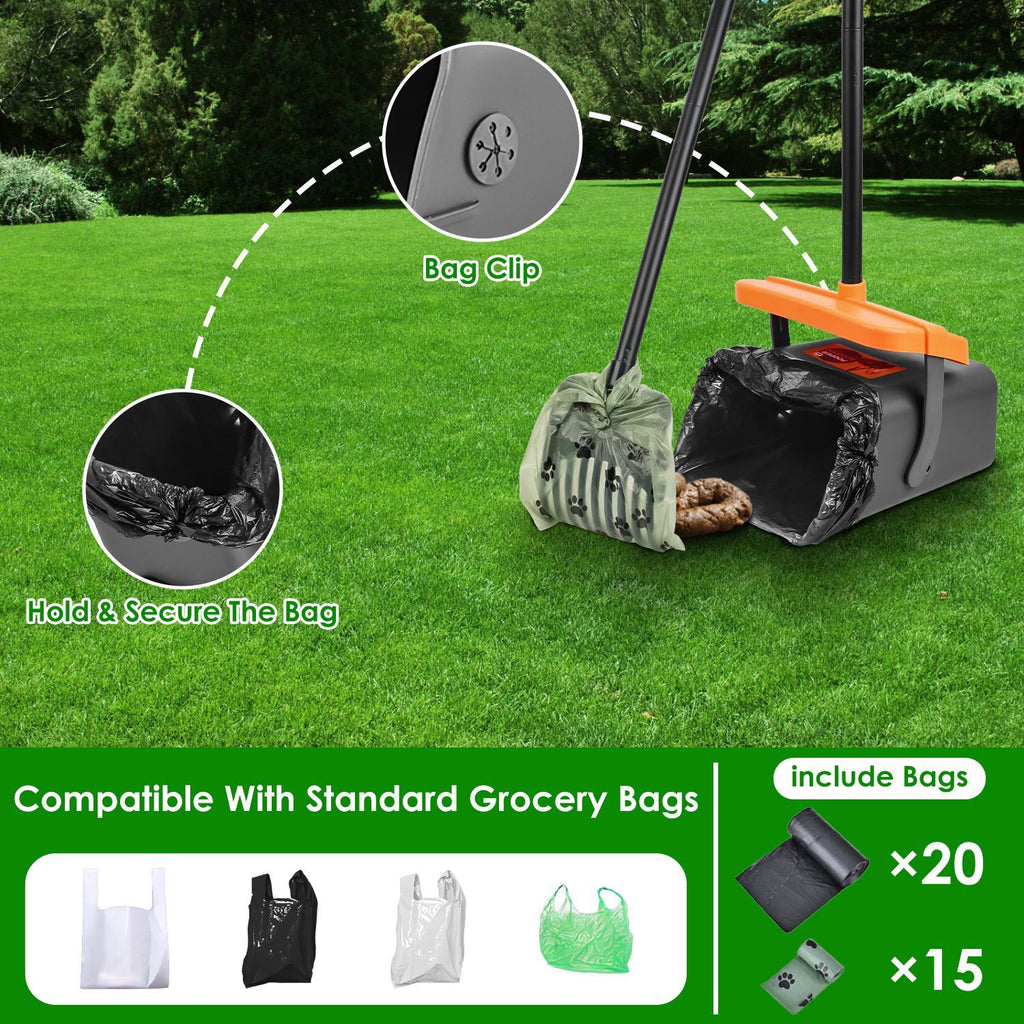 Heavy-Duty Pooper Scooper Kit – Swiveling Bin & Rake Set with Long Handle, 35 Waste Bags & Dispenser ACS29