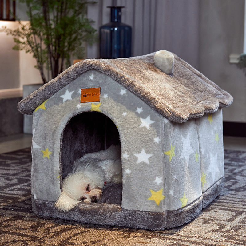 Foldable Dog & Cat Bed – Warm Enclosed Winter Kennel with Removable Nest | Cat Drinking & Feeding – bed5