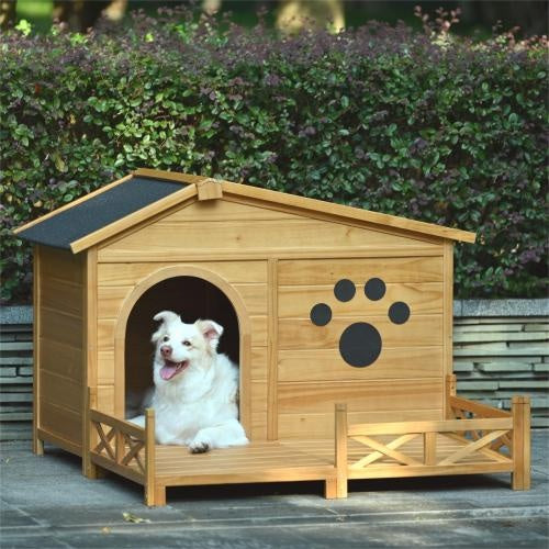 48" Wooden Dog House Outdoor With Porch – Medium Dog Kennel with Water-Resistant Asphalt Roof, Fencing & Indoor/Outdoor Crate | Cat Drinking & Feeding – furn16