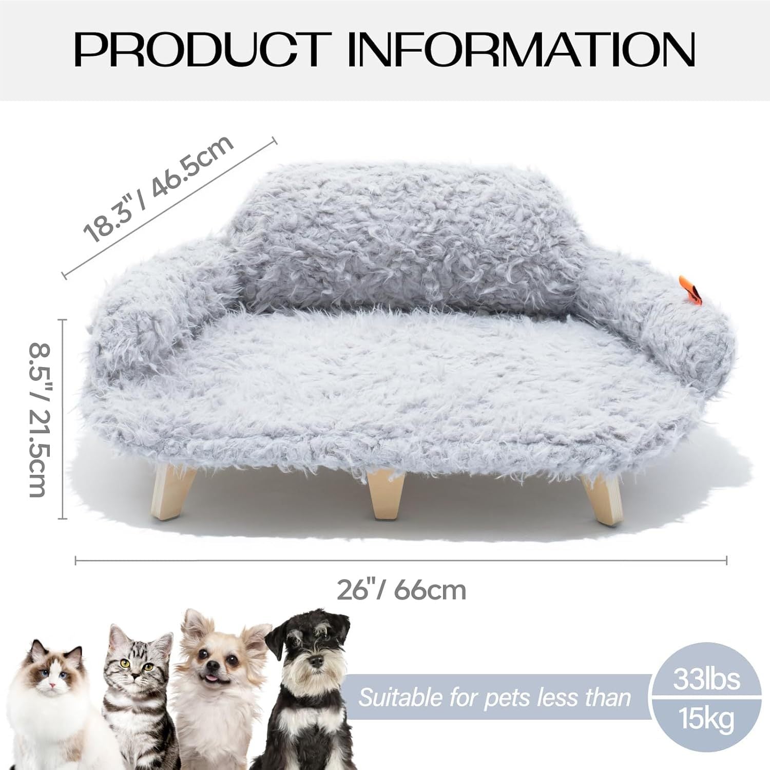 Elevated Cat Bed – 26x18.3x8.5" Wooden Sofa with Washable Cover for Cats & Small Dogs | Cat Drinking & Feeding – bed75