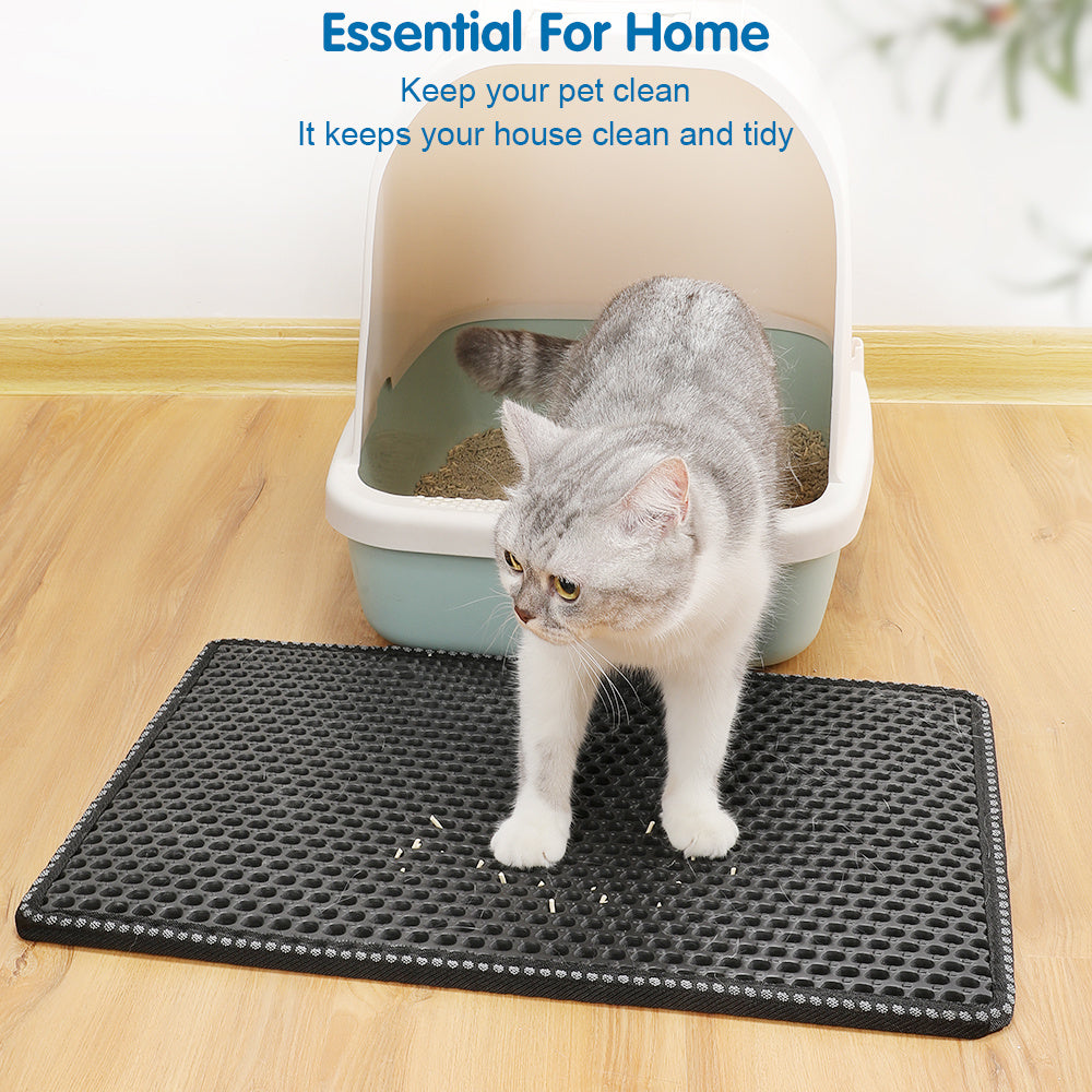 Double Rice Grain Cat Litter Mat – Splash Guard Cleaning Pad with Filter Design for Litter Box Area | Cat Drinking & Feeding – furn21