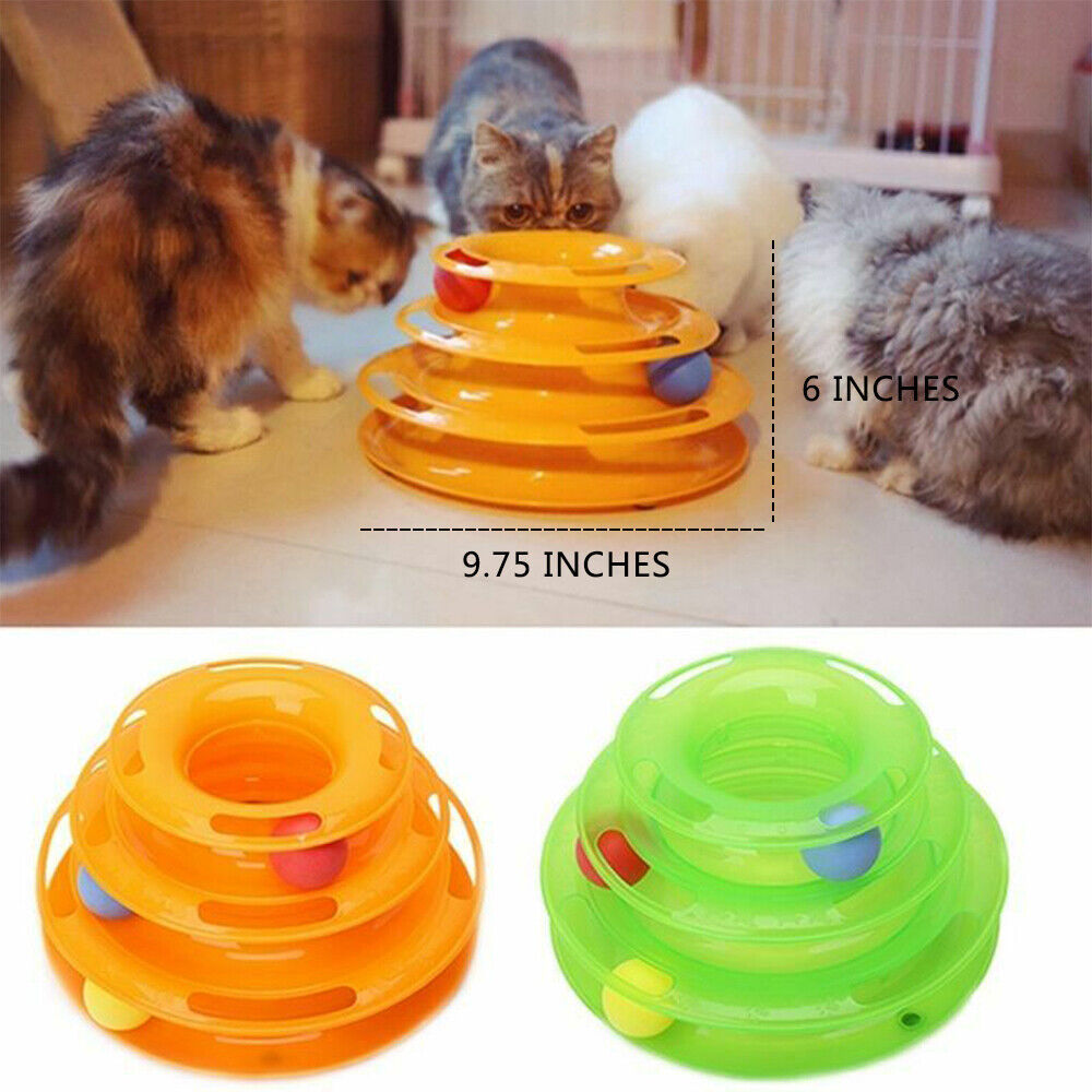 Interactive Cat Tower Toy – 3-Level Spinning Ball Amusement Track
