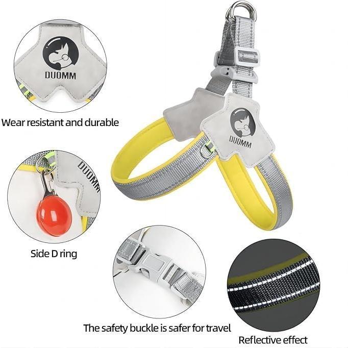 No-Pull Reflective Pet Harness & Leash Set – Adjustable Leather Control Harness for Dogs & Cats COL11