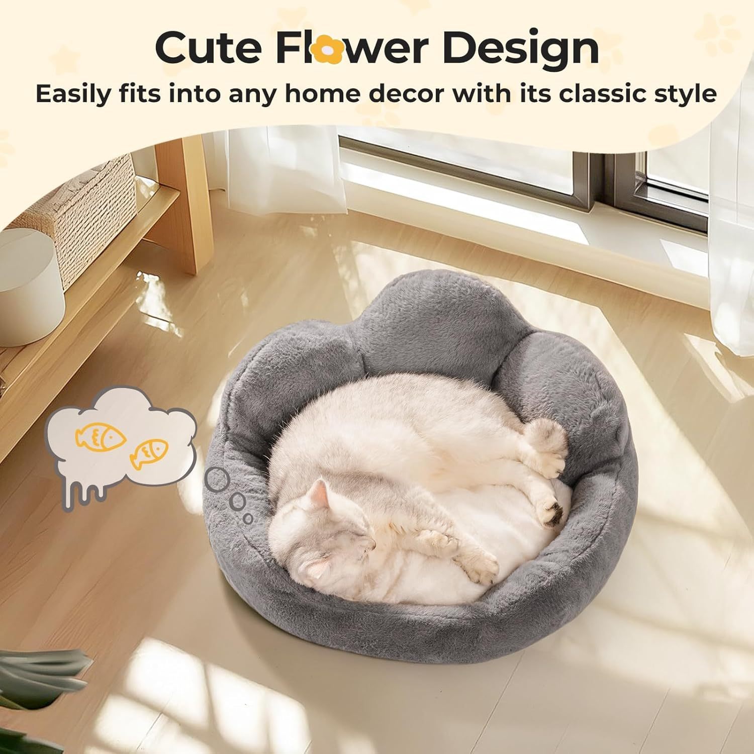 Flower Cat & Small Dog Bed – Fluffy, Washable Couch with Non-Slip Bottom | Cat Drinking & Feeding – bed26