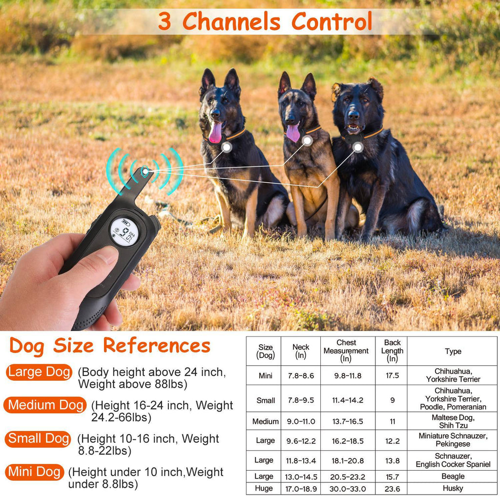 984FT Dog Training Collar – IP65 Waterproof Rechargeable Trainer with Beep, Vibration, Shock, 3 Channels & Safety Lock ACS48