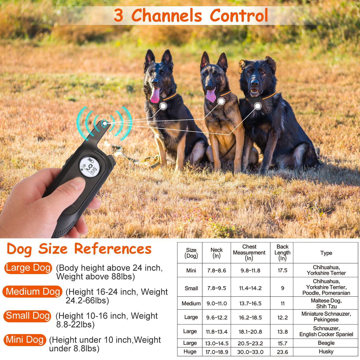 984FT Dog Training Collar – IP65 Waterproof Rechargeable Trainer with Beep, Vibration, Shock, 3 Channels & Safety Lock ACS48